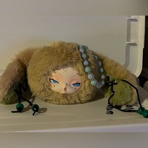 Furry Beige and Green Key Holder